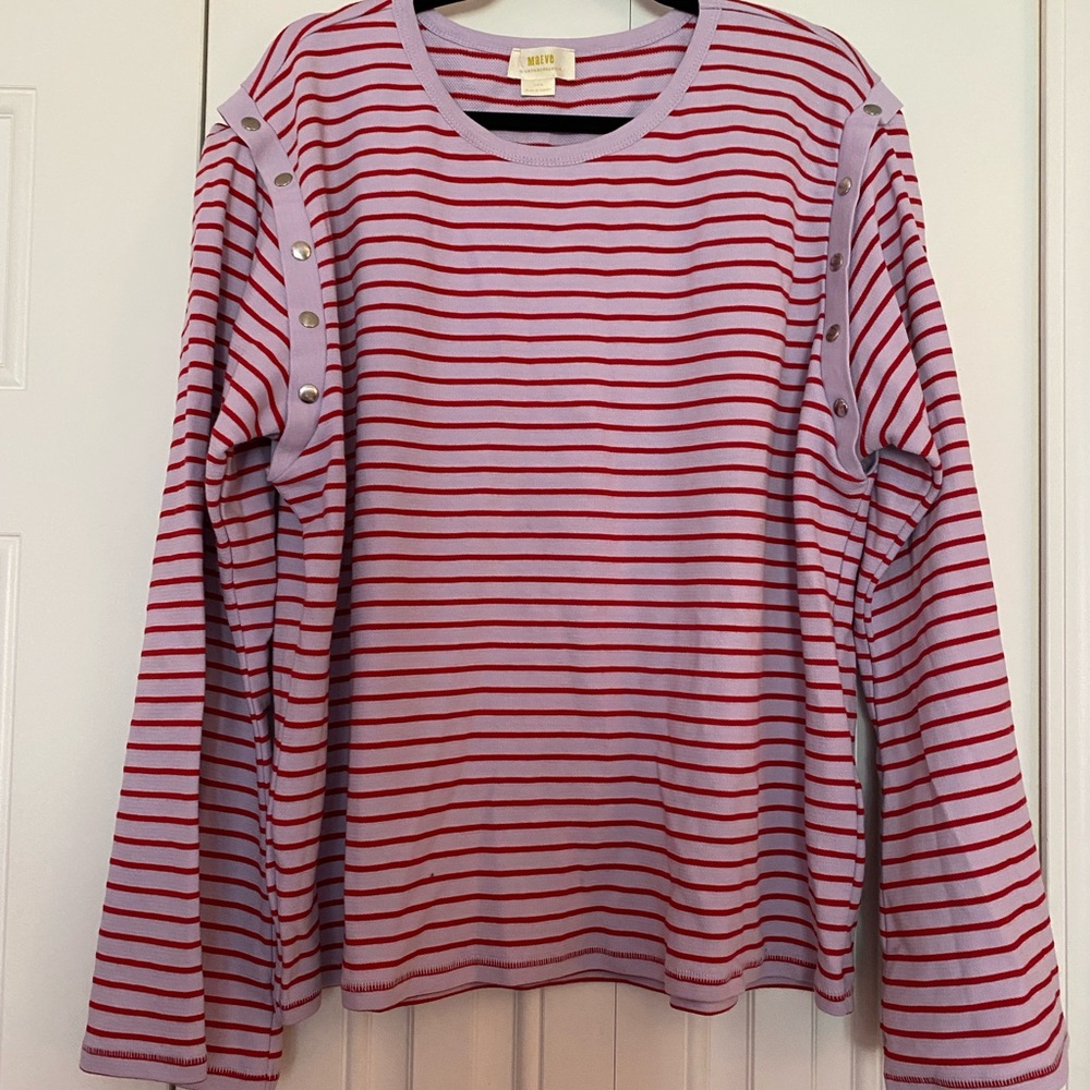 Anthropologie Maeve Lavender and Red Striped Top - Picture 5 of 12
